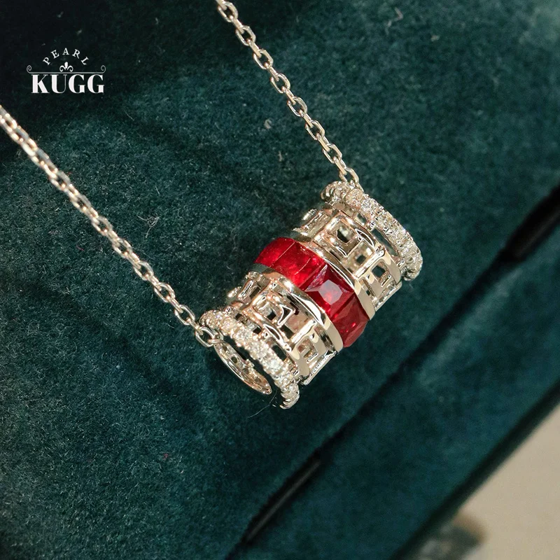 

KUGG 100% ожерелье из белого золота 18 карат, модное ожерелье в стиле INS с блестящими бриллиантами и натуральным рубином для женщин, высокие свадебные украшения