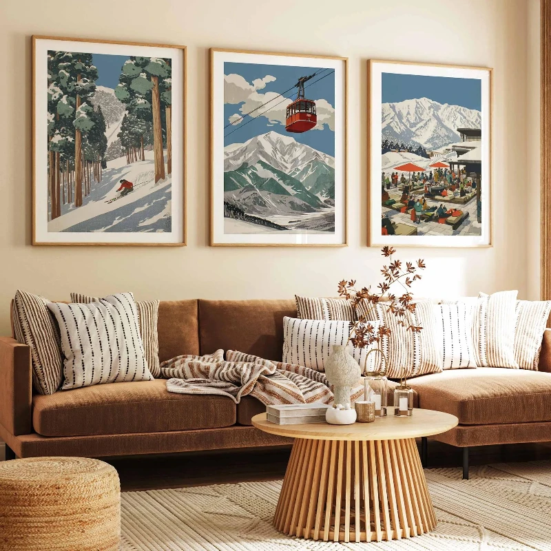Set of 3 Japanese Ski Poster Vintage Skiing Wall Art, Travel Wall Art, Scenic Japan Ski Slopes Prints, Winter Sports Wall Art