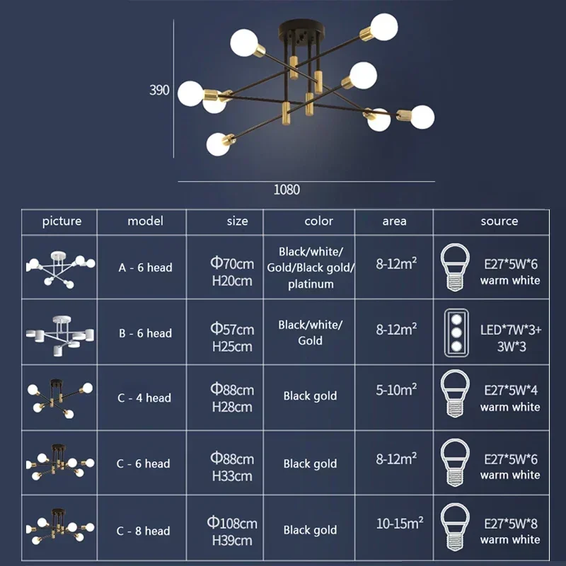 Nowoczesna lampa wisząca do salonu jadalnia sypialnia wielogłowy żyrandol E27 oprawa oświetleniowa połysk Vintage indooor lampa wisząca