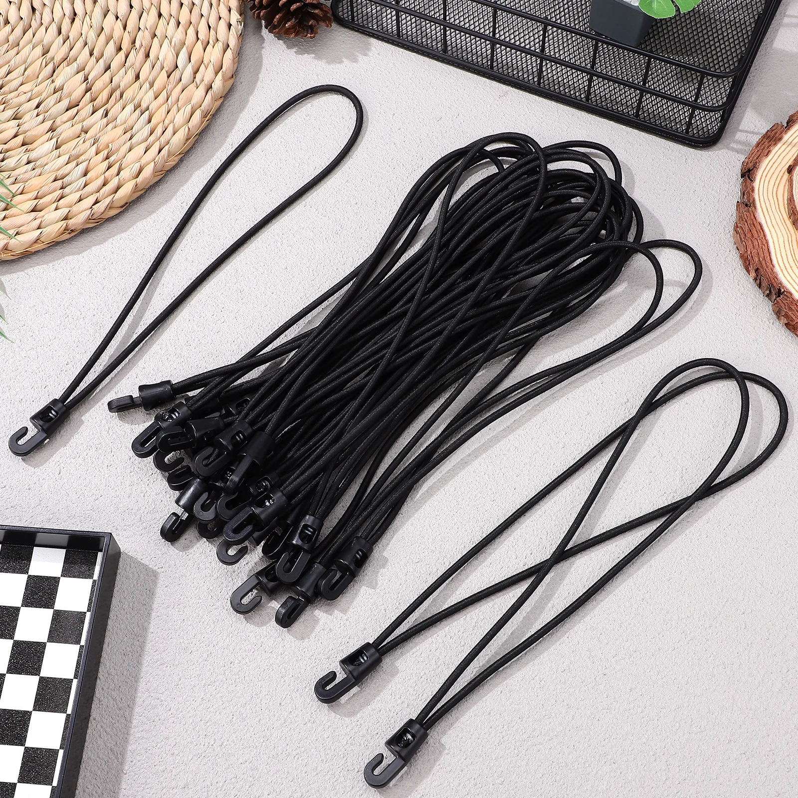 

25 Pcs Luggage Rope Small Bungee Cords Mini Straps Suitcases Elastic with Hooks Ropes Black Tie down Travel