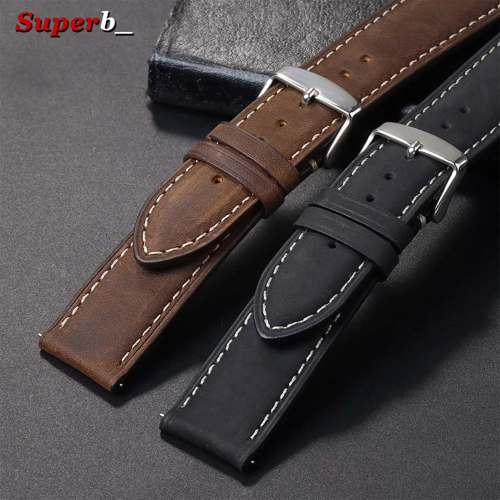 18mm 20mm 22mm Uhrenarmband aus echtem Kalbsleder, Ersatzarmband, Vintage braunes Armband, Schnellverschluss-Armband für Herren und Damen – Detail 6