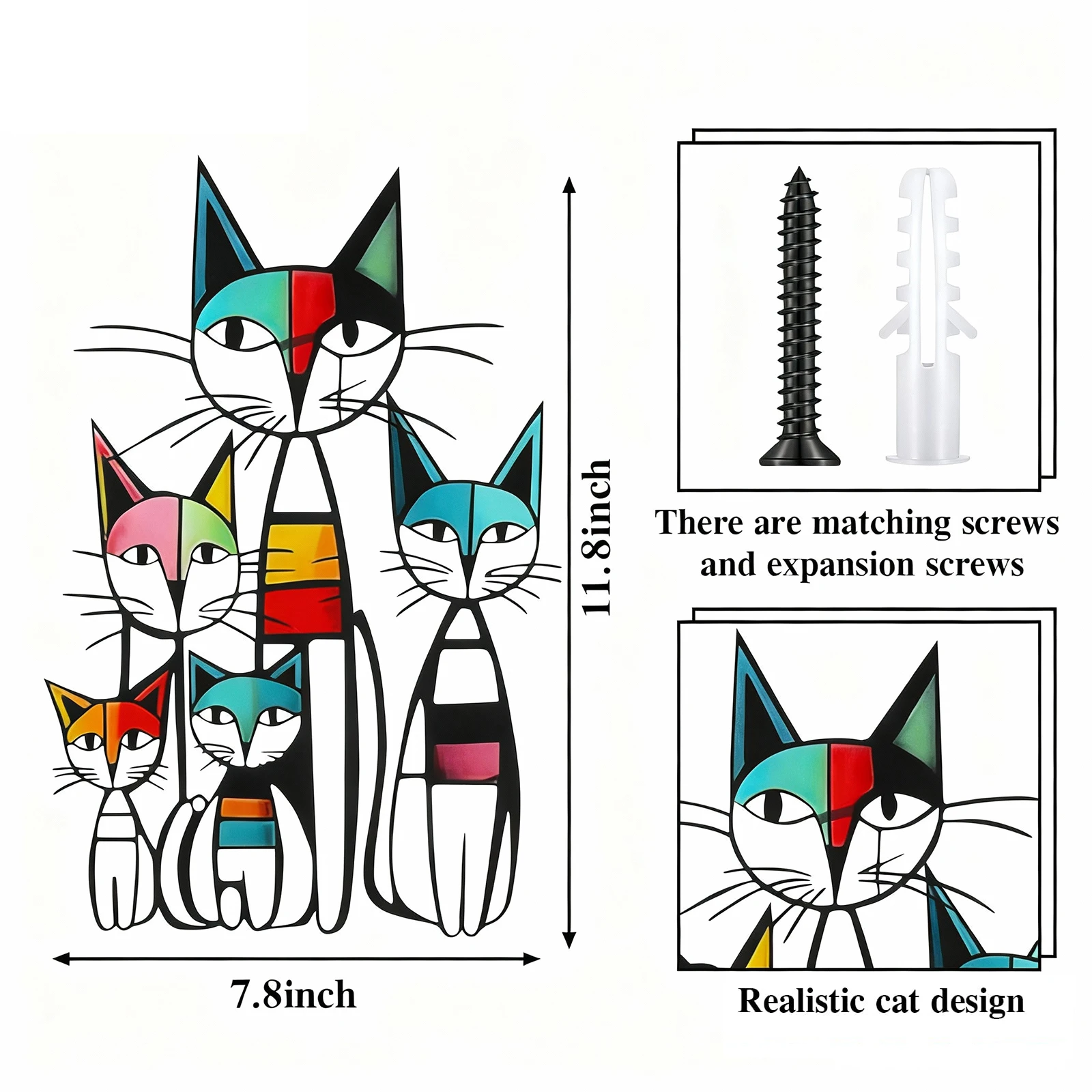 القط جدار ديكور فني الحديد جدار المنحوتات ديكور لمحبي القطط 11.8x7.8 بوصة الملونة منتصف القرن القط الرجعية علامات للمنزل