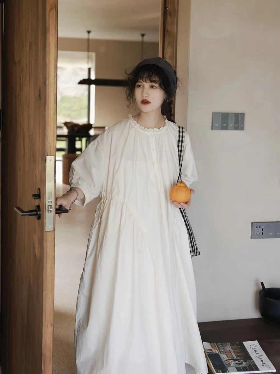 

Sweet Japanese Style Doll Dress Ruffle Drawstring Skirt A-Line Long Cotton Gown Retro Forest Girl Summer Fashion Women's Clot...