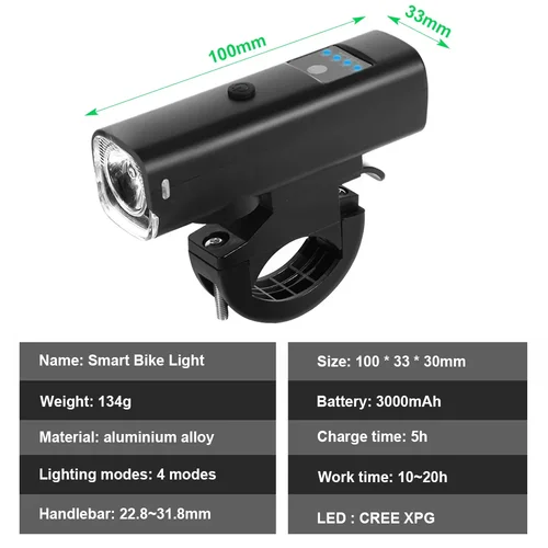 Imagen 2 del producto NEWBOLER-luz inteligente para bicicleta, resistente a la lluvia, LED USB, 3000mAh, luz delantera para bicicleta de montaña, linterna para ciclismo, accesorios de luz para bicicleta