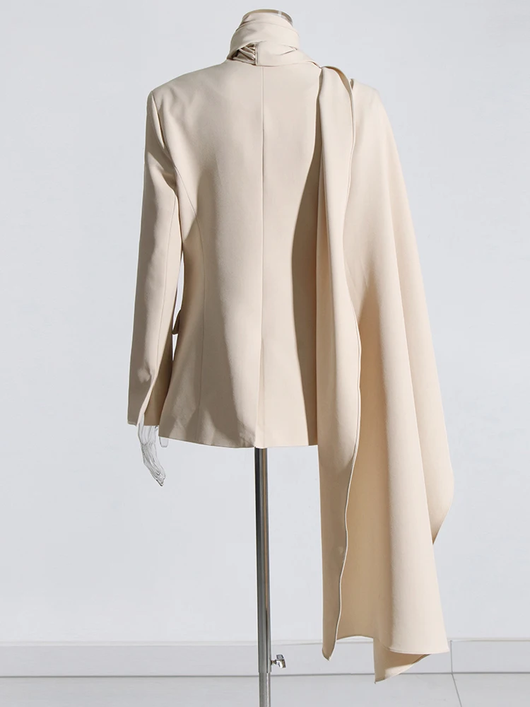 Blazer wanita, Blazer elegan asimetris, lengan panjang, kerah berlekuk, kancing tunggal, Blazer temperamen wanita