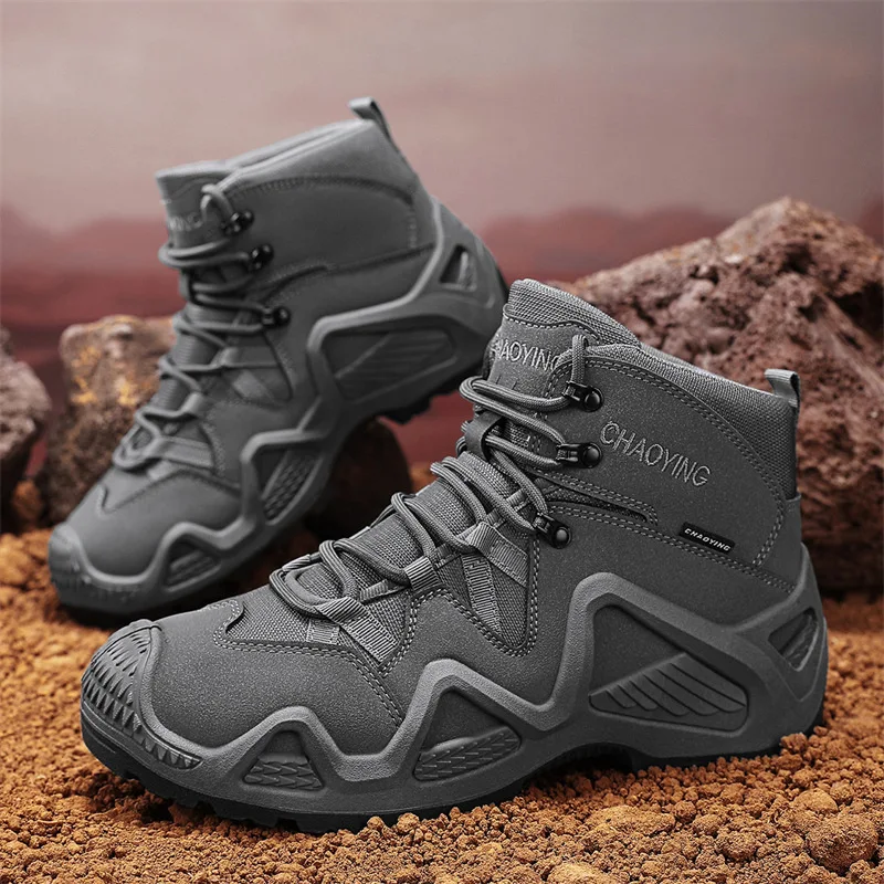 XG NEW Military boots men Outdoor High top Hiking Shoes Men Sports Tactical Boots Wear-Resistant Camping Sneakers men Size 39-46