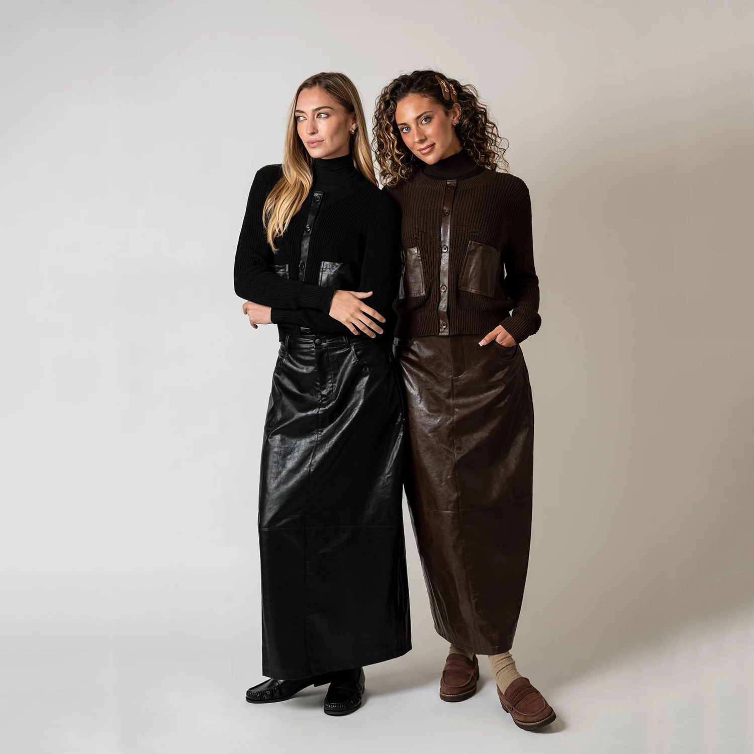 AP AW26 Women Leather Skirt and Leather Patch Cardigan Fashion Style