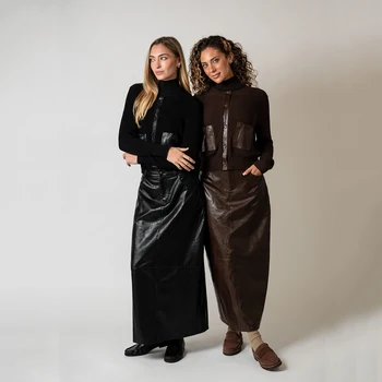 AP AW26 Women Leather Skirt and Leather Patch Cardigan Fashion Style