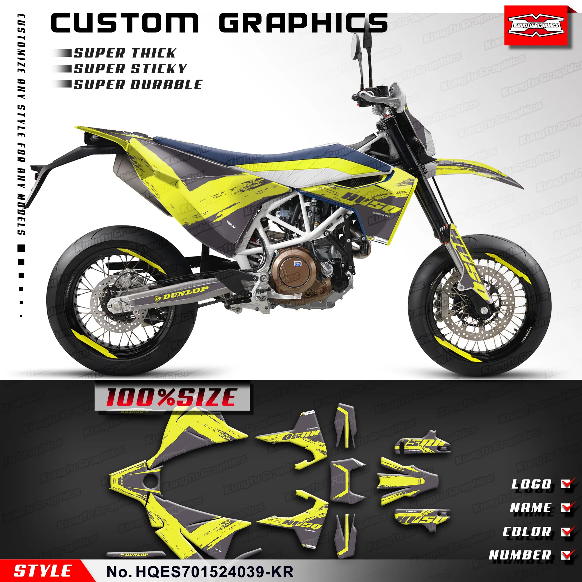 

KUNGFU GRAPHCS Motorcycle Stickers Vinyl Decal for Husqvarna Enduro Supermoto 701 2015-2024, HQES701524039-KR