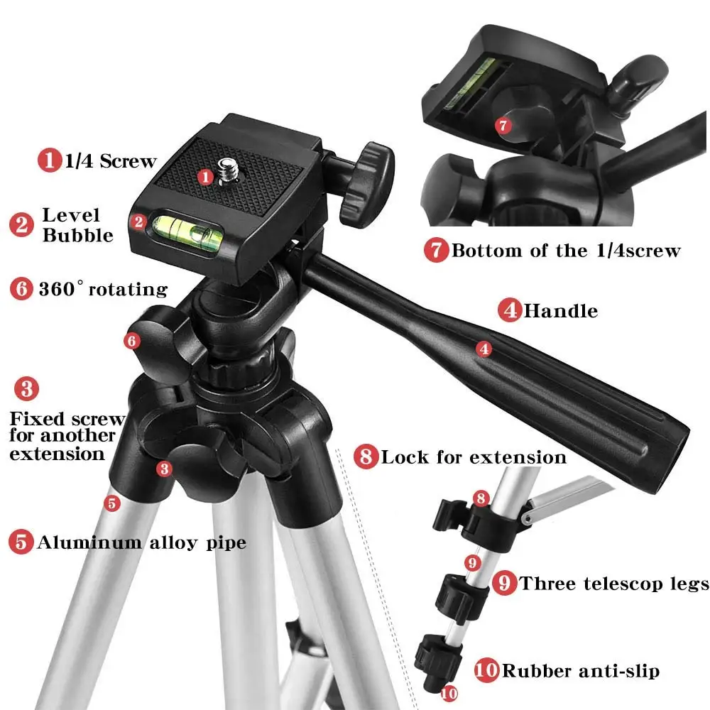 Universal Phone Tripod Stand 40inch Photography for Gopro iPhone Samsung Xiaomi Huawei Phone Aluminum Travel Tripode Par