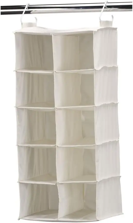 

10 Pocket Hanging Shoe Organizer for Closets, Natural Canvas Storage Solution