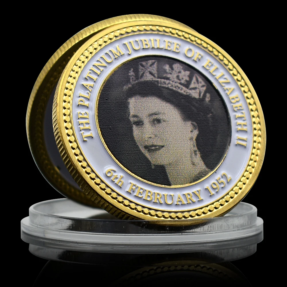 Gold Queen Elizabeth II Platinum Jubilee Commemorative Coin 70th Anniversary 1952-2022 Souvenir Metal Medal Badge Fan Gift