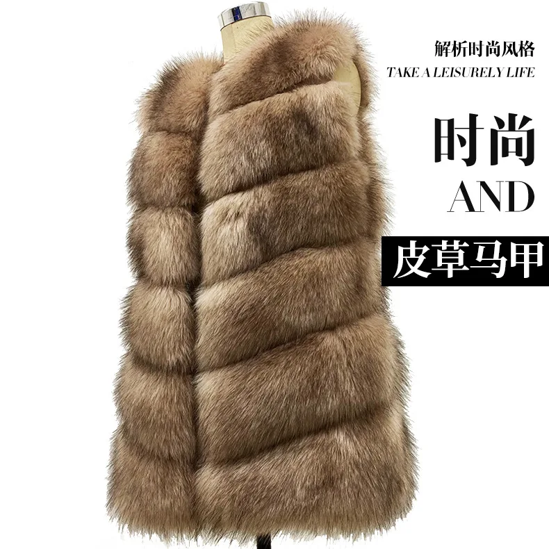 صالح 2025 الخريف الشتاء النساء فو الثعلب الفراء سترة معاطف الصلبة منتصف طول سترات من الفرو الخامس الرقبة أكمام سميكة الدافئة الفراء عادية فضفاض