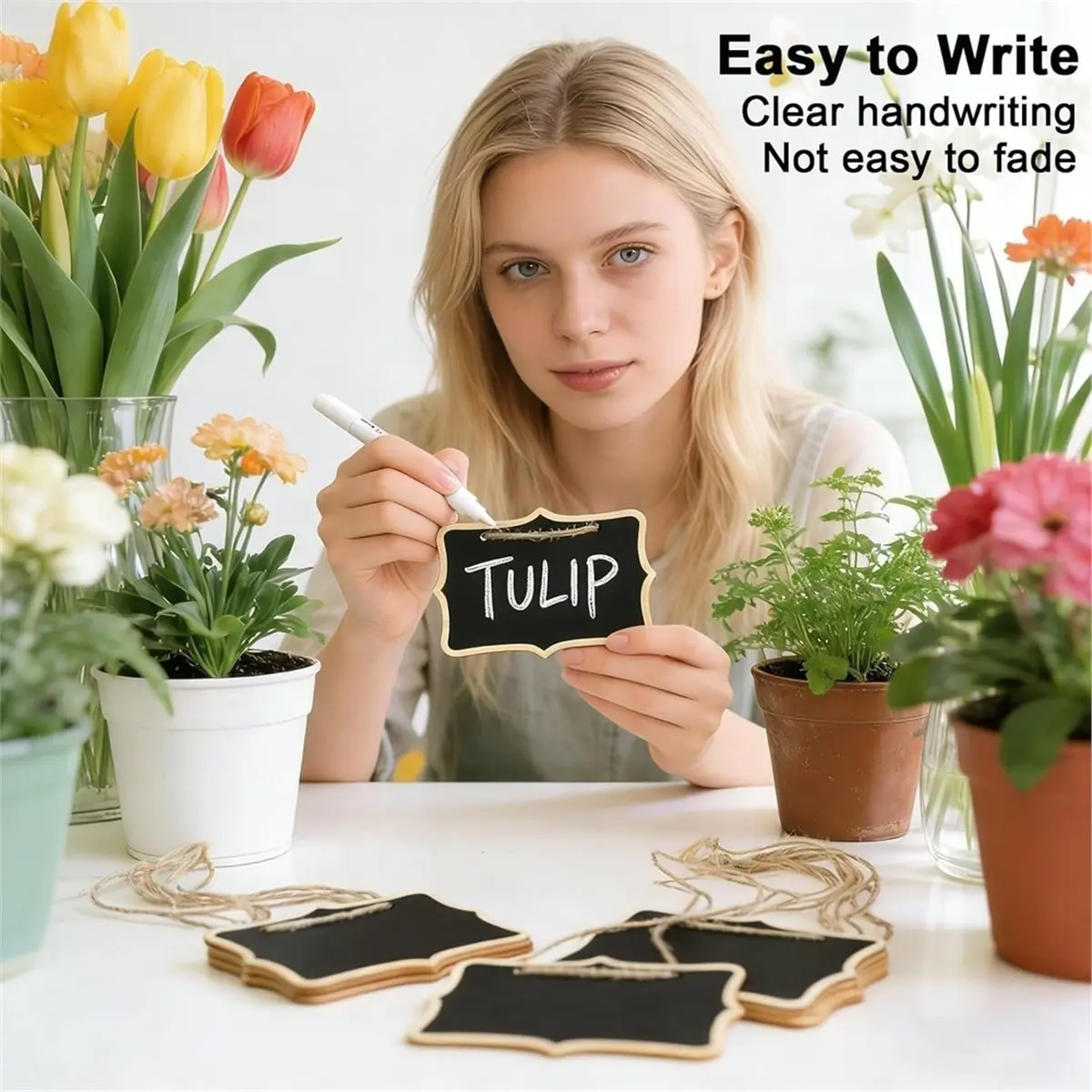 giftnew 25 Packs Plant Labels with Marker Pen, Garden Markers, Wooden Plant Makers for Outdoor, Reusable Plant Tags