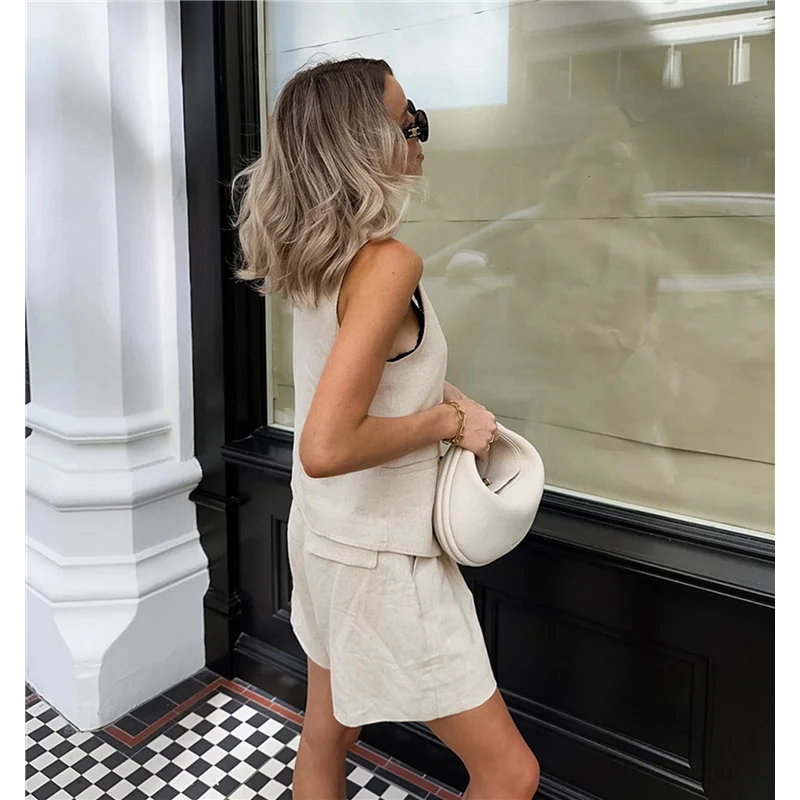 ASDS-Conjuntos de verano para mujer, trajes de vacaciones de dos piezas, conjunto corto con botones, ropa informal de negocios elegante de 2 piezas