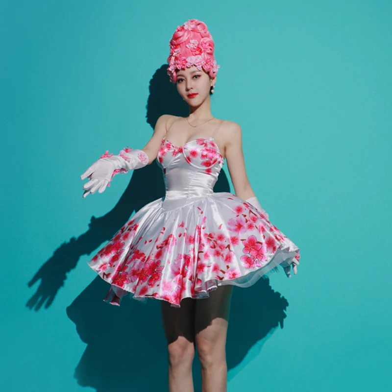 4 Kolory Puszysta Sukienka Kwiatowa Ozdoba na Głowę Damska Impreza Klub Nocny DJ Gogo Odzież Festiwalowy Strój Sceniczny Kostium Drag Queen XS6012