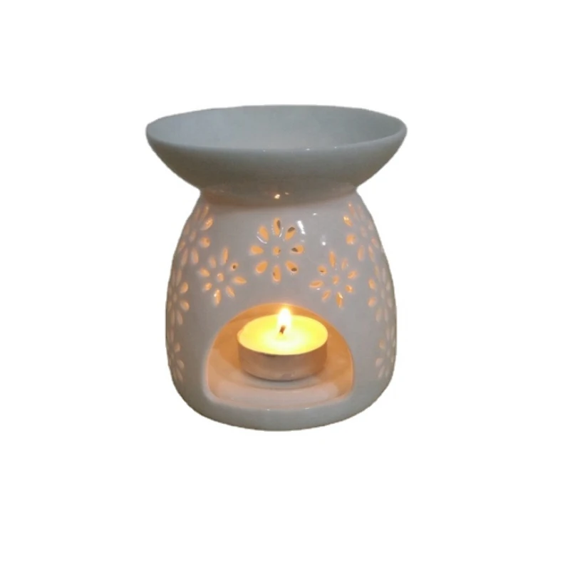 Hand Crafted Home Decoration Ceramic Hollow Design Incense Diffuser Oil Burner Candle Holder Aroma Container