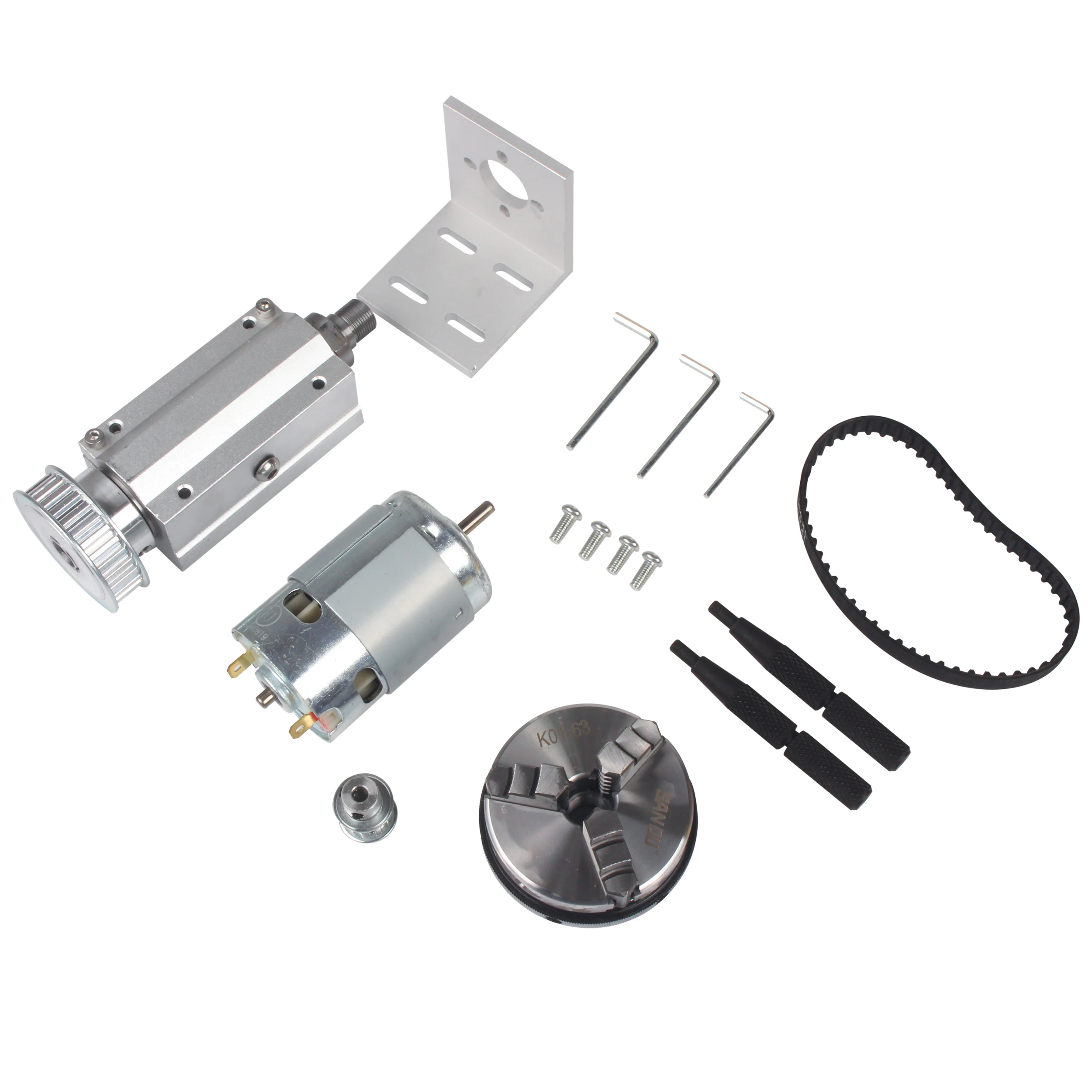 K01‑63 3‑Jaw Self‑Centering Chuck Spindle Assembly Kit With 895 High‑Torque DC Motor For Mini Lathe