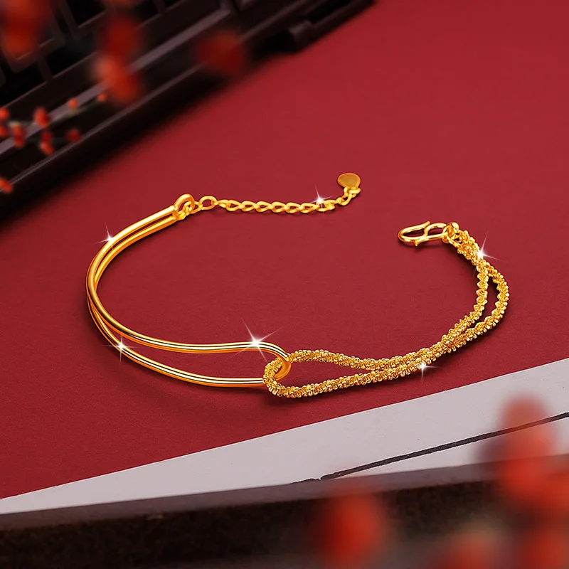 

9999 24K Real Gold Small Niche Design High-end Feel, New Chinese Asymmetrical Starry Bracelet Chain, Caterpillar Half Bracelet B