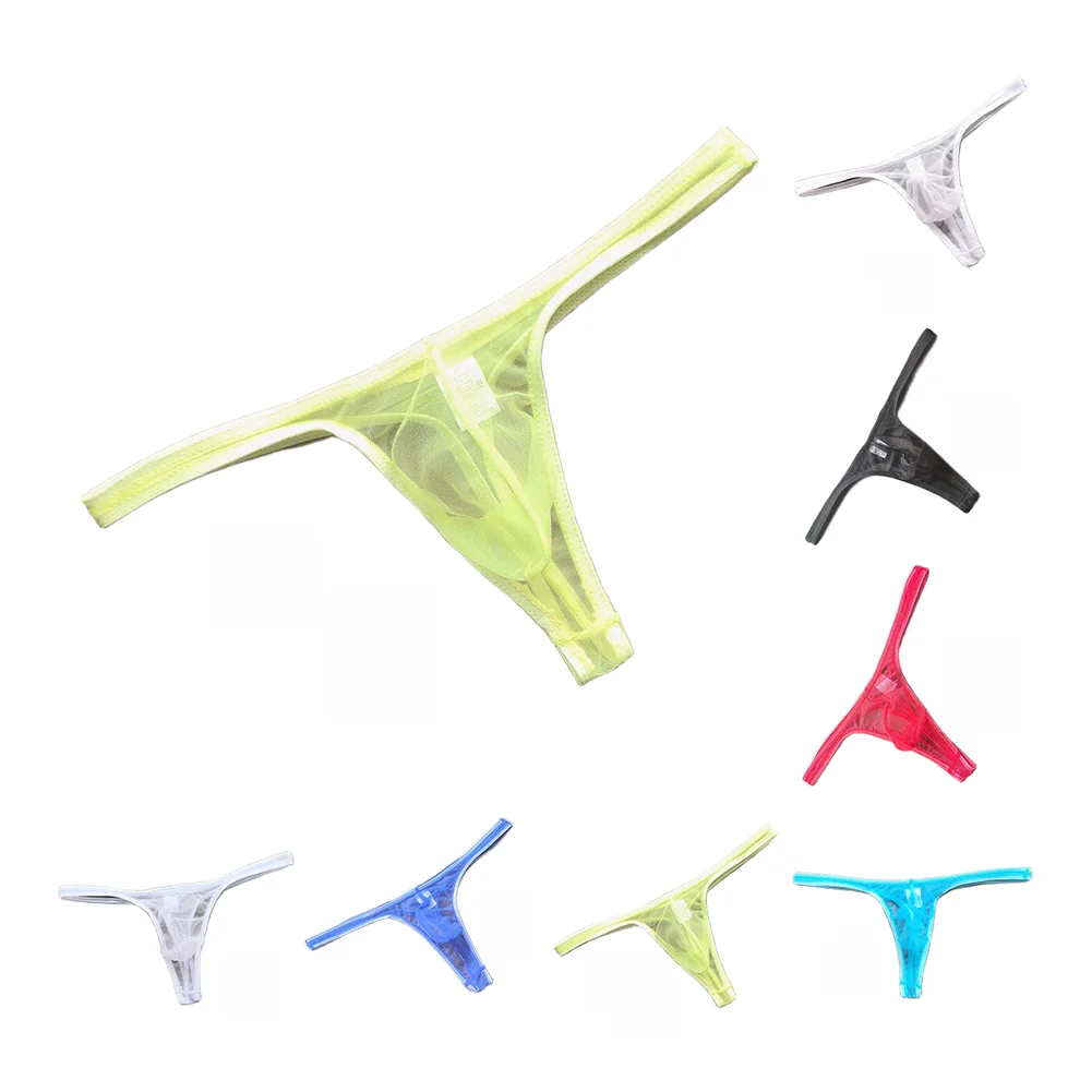 

Sexy Men Thong Briefs Mesh Full Sheer Underwear Low Rise U Convex Pouch Breathable Ultrathin Cooling Underpants
