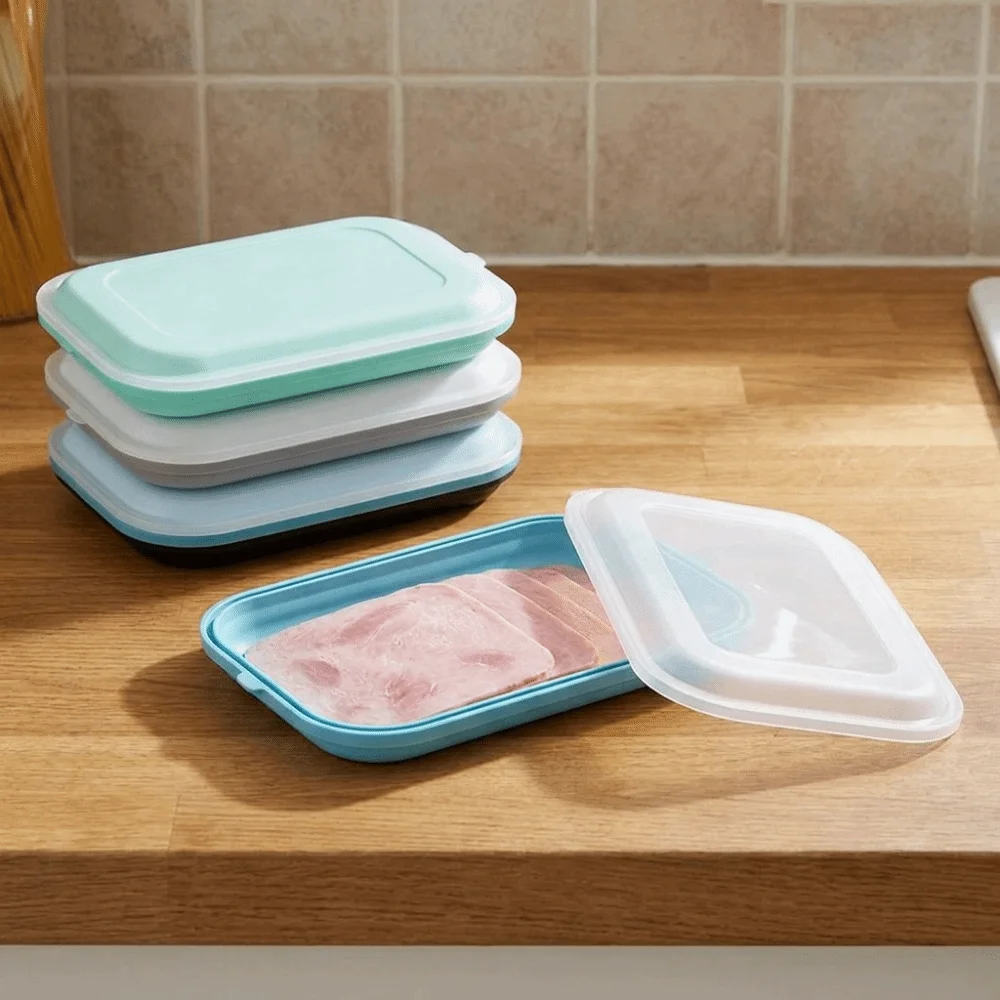

2PCS Silicone Fruit Vegetable Preservation Box Reusable Stackable Prepare Dishes Divided Box with Lid Keeping Fresh