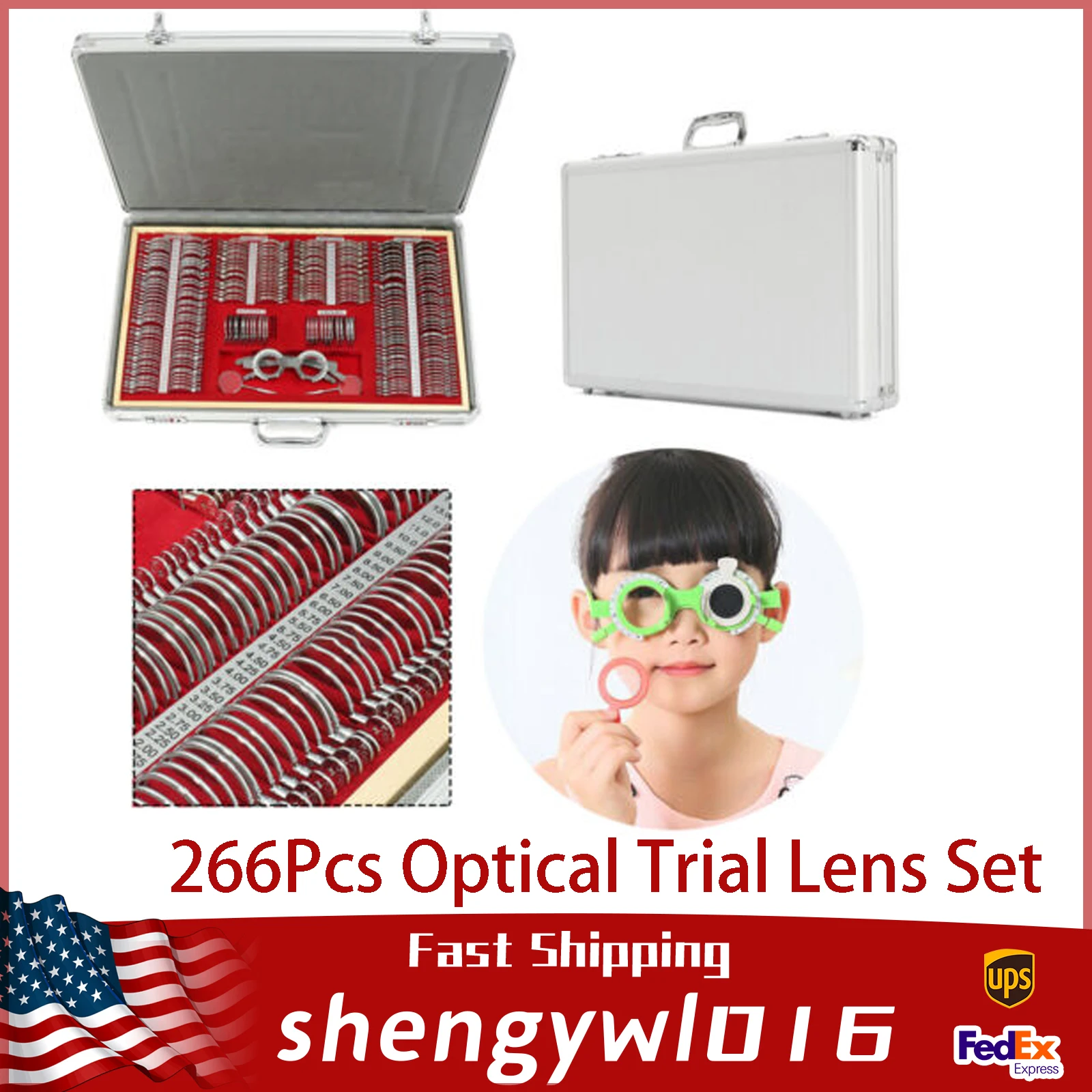 266Pcs Optical Trial Lens Set Optometry Kit Metal Rim Ophthalmic Lenses+Aluminum Case+Trial Frame+Cross Cylinders (266Pcs/Set)