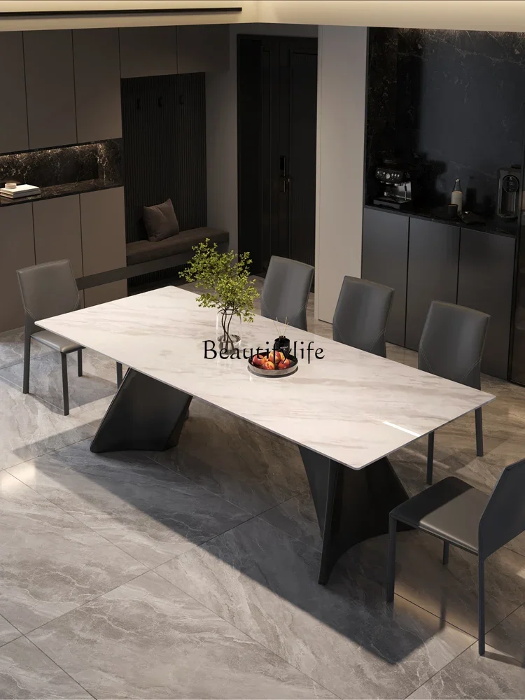 

02 Jazz white natural marble dining table rectangular Italian minimalist high-end Italian imported luxury stone table