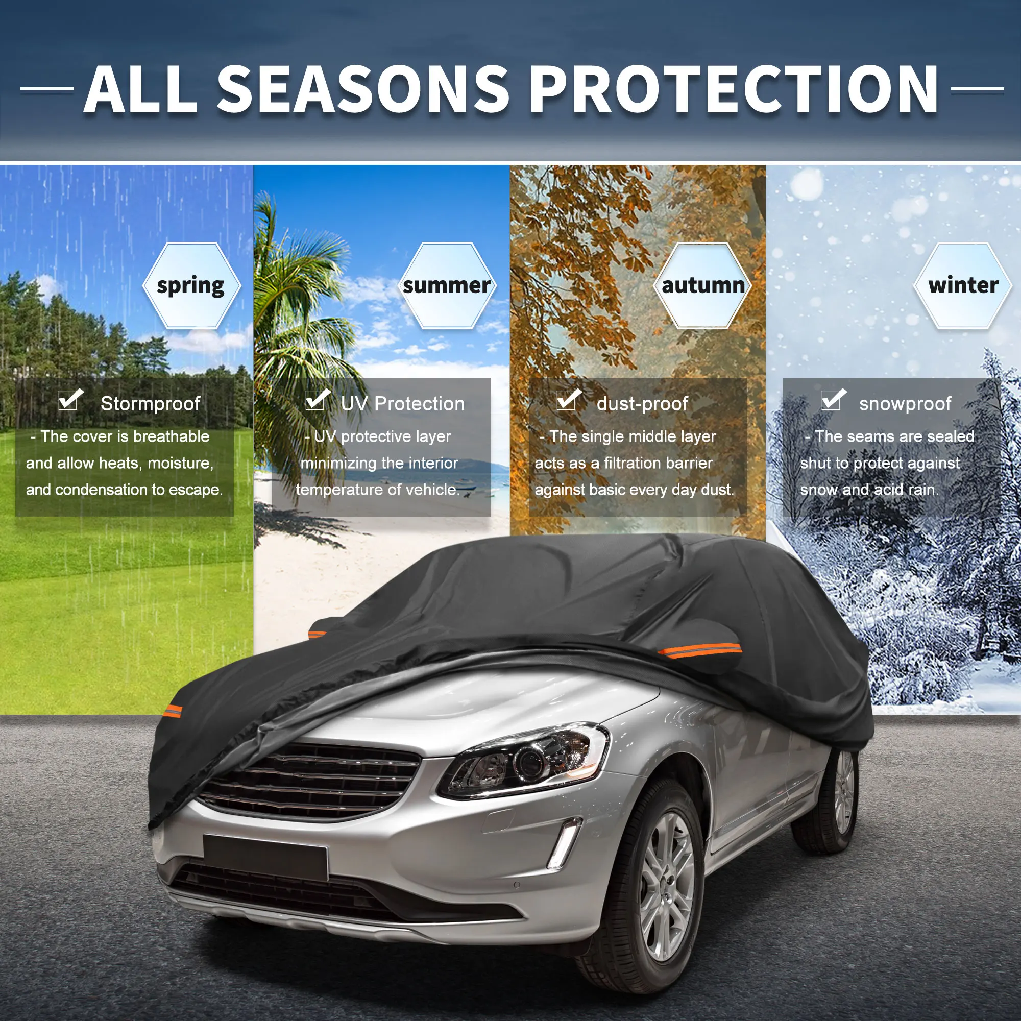 

Uxcell Car Cover Outdoor Waterproof Sun Rain Snow Hail Protection with Left Side Door Zipper Aluminum Film for Volvo Xc60