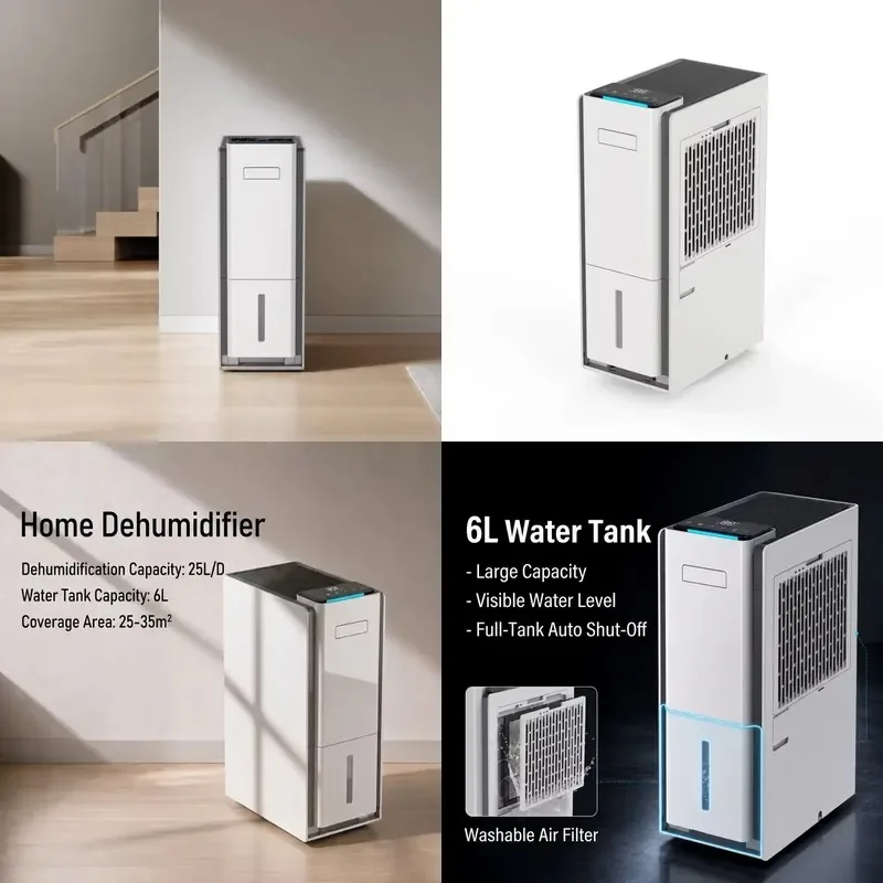 6L Intelligent Touch Control Dehumidifier with Humidity Indicator Energy Saving Household Air Dryer