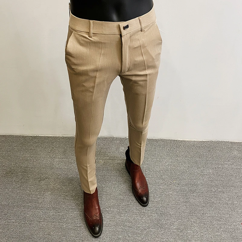 Pantalones de traje de negocios para hombre, pantalones formales elegantes, elásticos, ajustados, de alta calidad, a la moda, de Color sólido, ropa