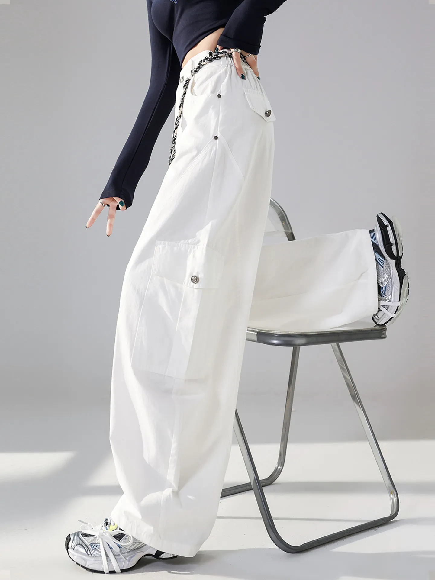 

American Style Loose Wide Leg Workwear Pants Women's Spring Summer Version Good Cool White Pants Street Dance Pants