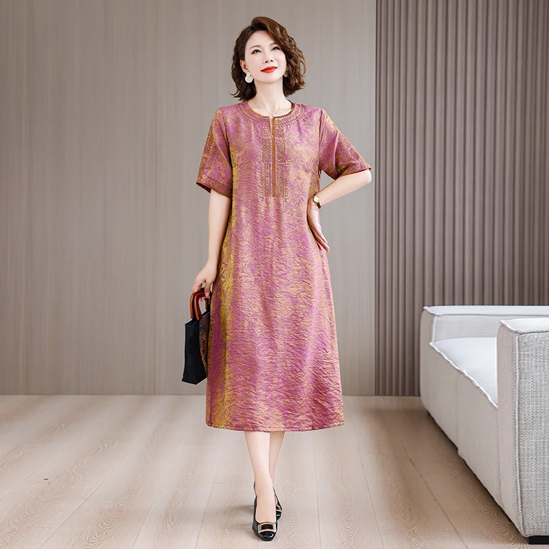 2025 Jacquard Embroidered Floral Silk Midi Dress Summer Women Satin Vintage Luxury Bodycon Prom Elegant Night Party Vestidos