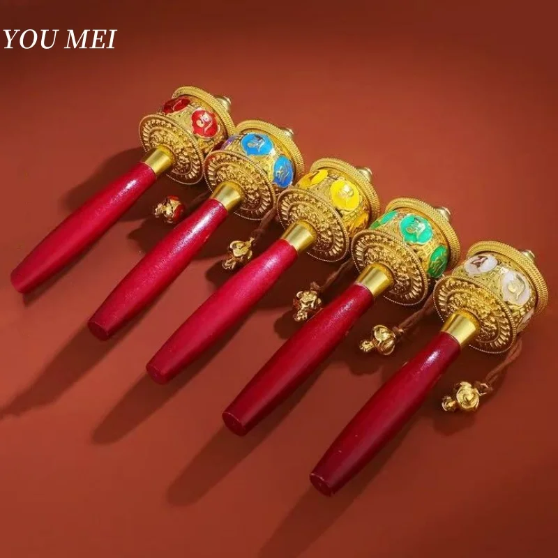 

Tibetan Handheld Prayer Wheel,Colorful Hand-Cranked Alloy Prayer Wheel Sanskrit and Heart Mantra Altar Decorative,Buddhist Item