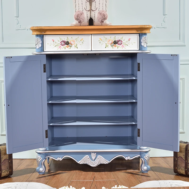American European furniture country villa Mediterranean color light yellow baffle multi-layer shoe cabinet porch side meal