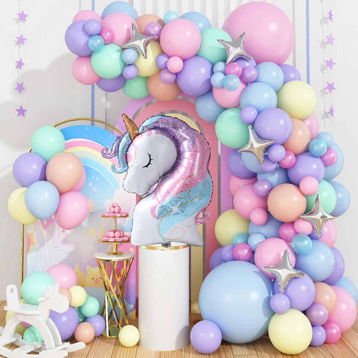 Tęczowy jednorożec jednorazowa zastawa stołowa wszystkiego najlepszego z okazji 1. dekoracje na imprezę urodzinową upominki dla dzieci prezenty jednorożec Baby Shower artykuły dla dziewczynek — zdjęcie 6