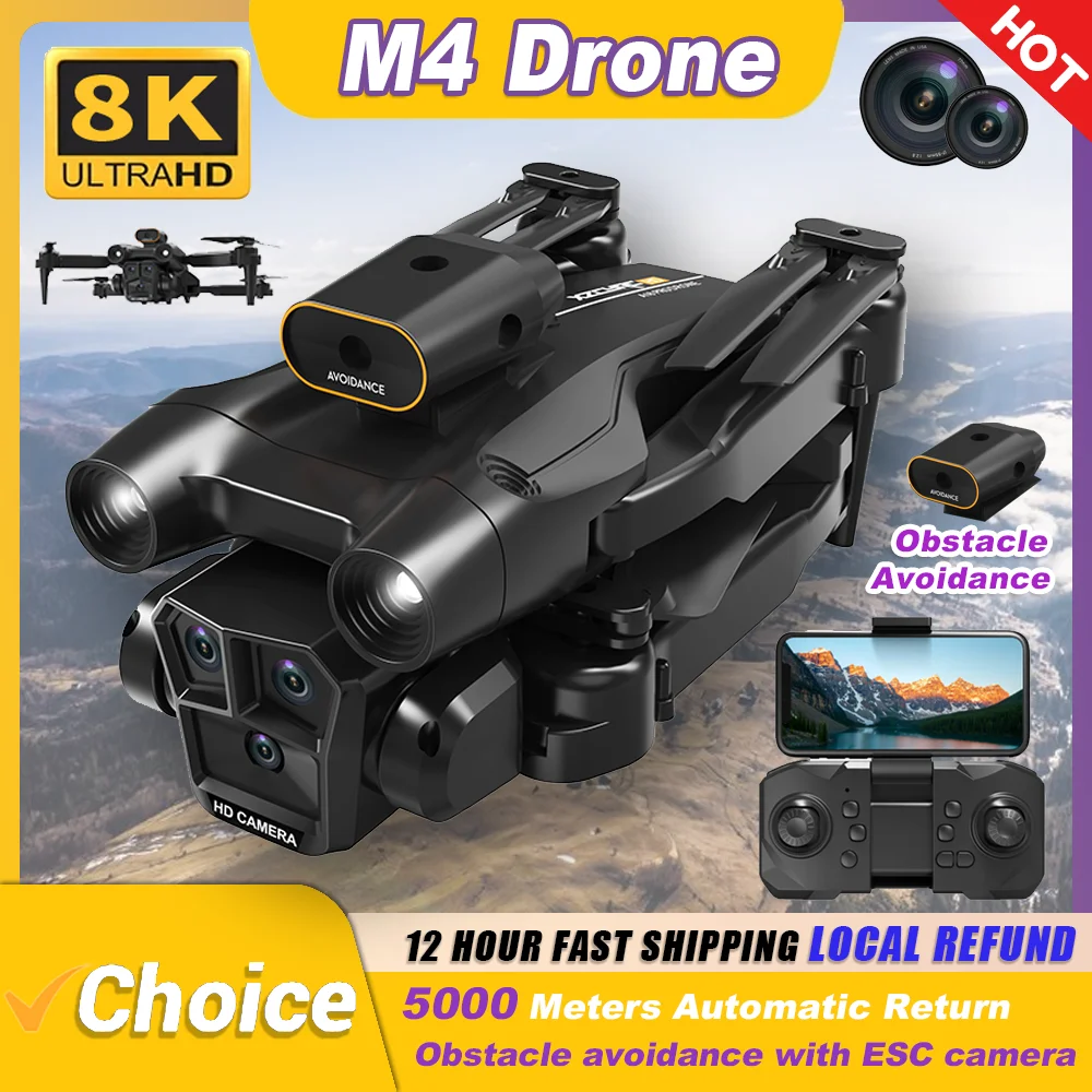 KBDFA New M4 RC Drone 4K Professinal With Wide Angle Triple HD Camera Foldable RC Helicopter WIFI FPV Height Hold Apron Sell