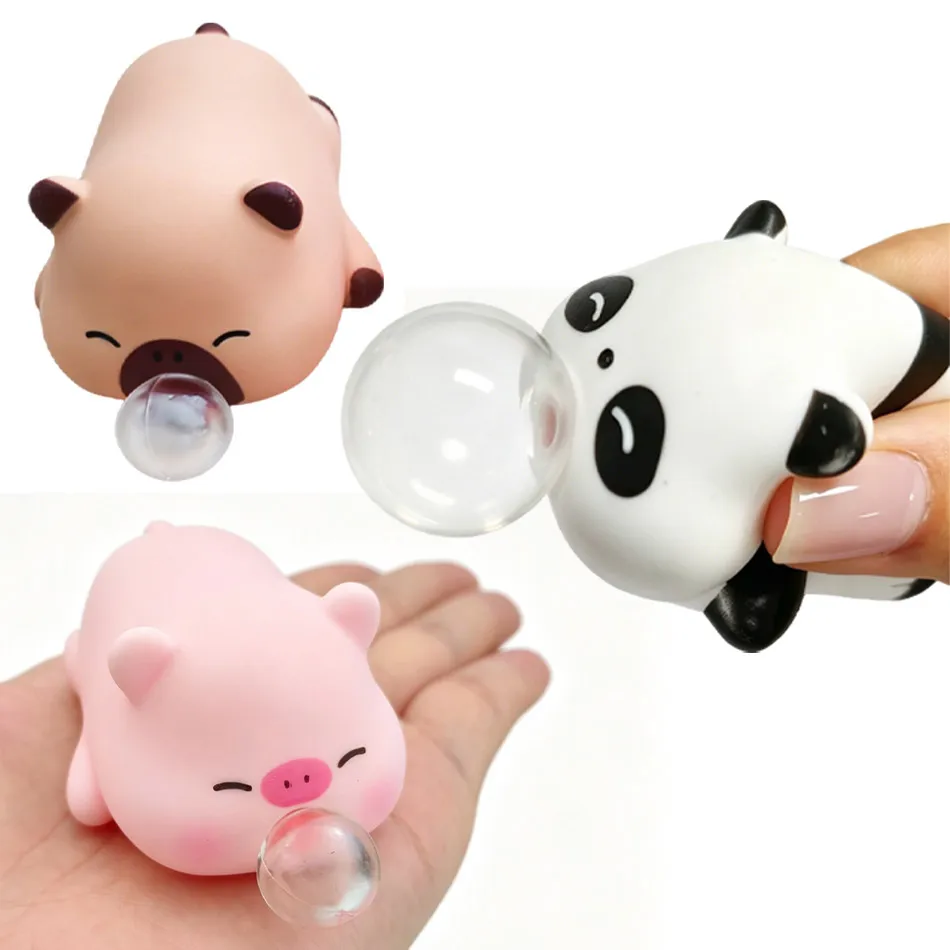 New product Funny Bubble Blowing Animal Squeeze Toys Cute Panda Pig Novelty Toys Aesthetic Desk Decor and Unique Gift