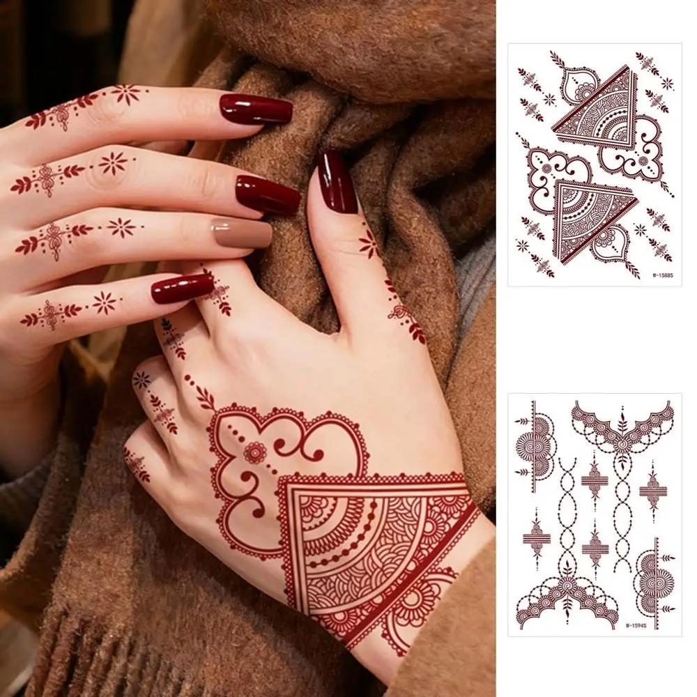 

Красные наклейки-тату хной, кружевные наклейки-тату, имитация татуировок на ноги и руки, красные наклейки-тату хной, водостойкие, для свадебного декора