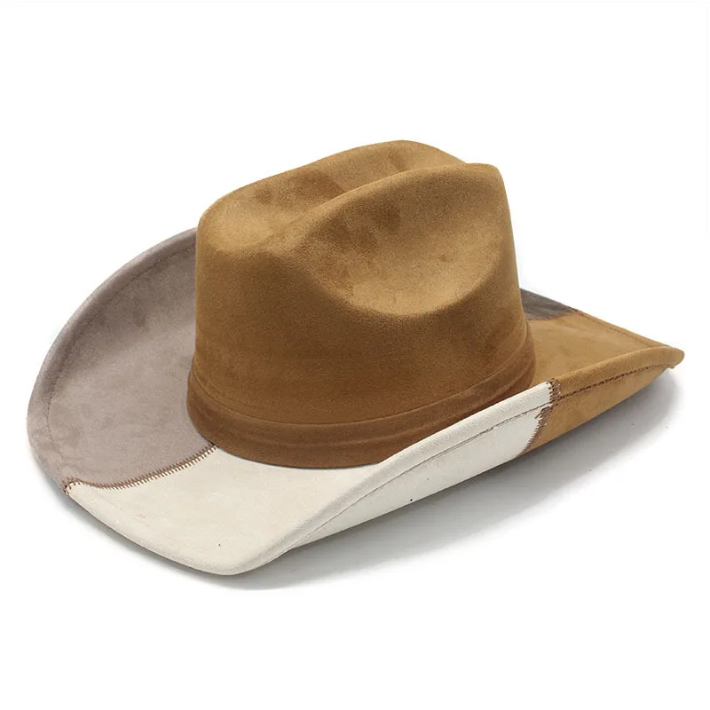 

Unisex All-Season Fashion Cowboy Hat - Daily Wear Faux Suede & Polyester Hat (57-58cm) with Color Block Patchwork