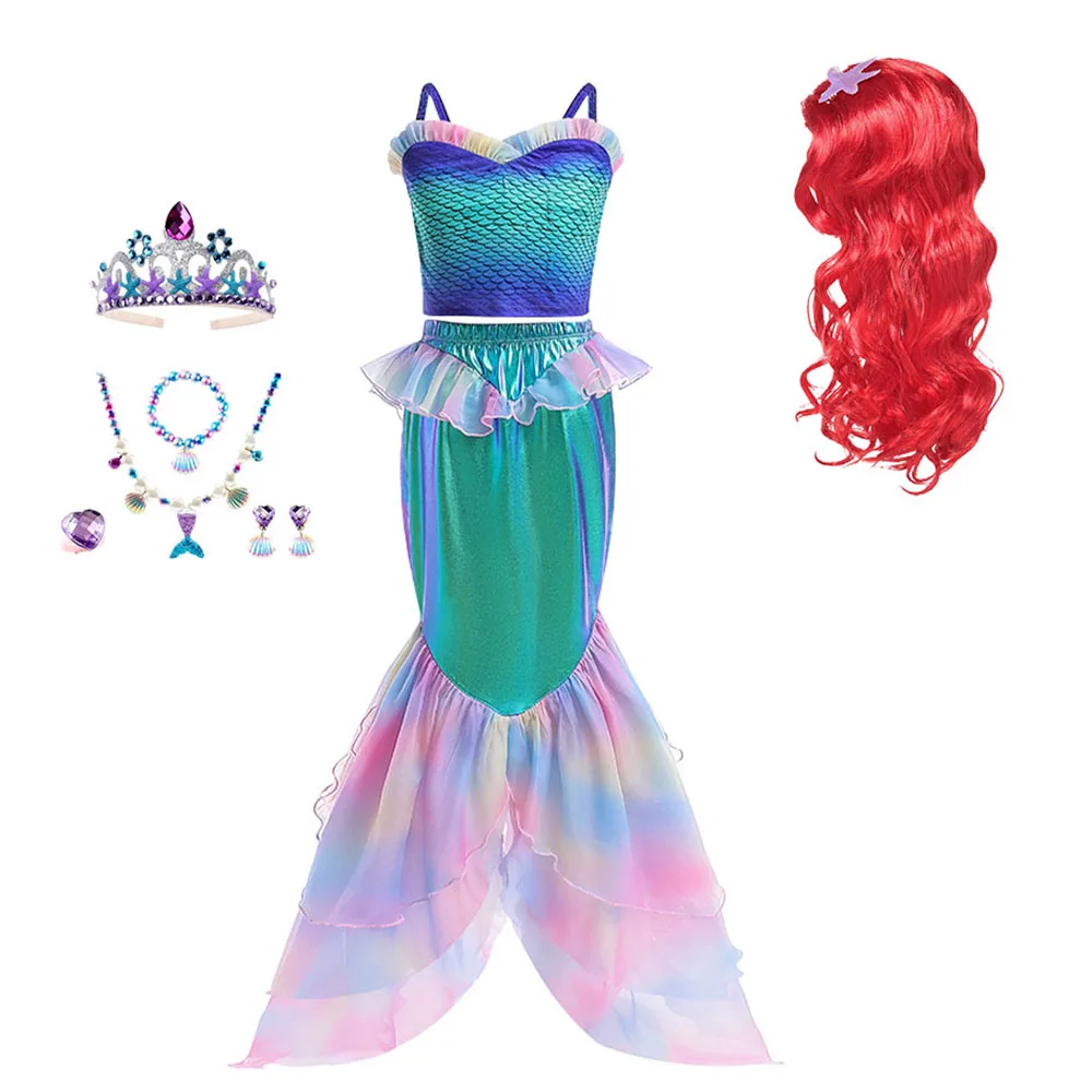 Baby Girls Mermaid Princess Dress Set Swimwear Ariel Cosplay Costume 3-8Yr Birthday Party Halloween Carnival Spring Clothes Suit