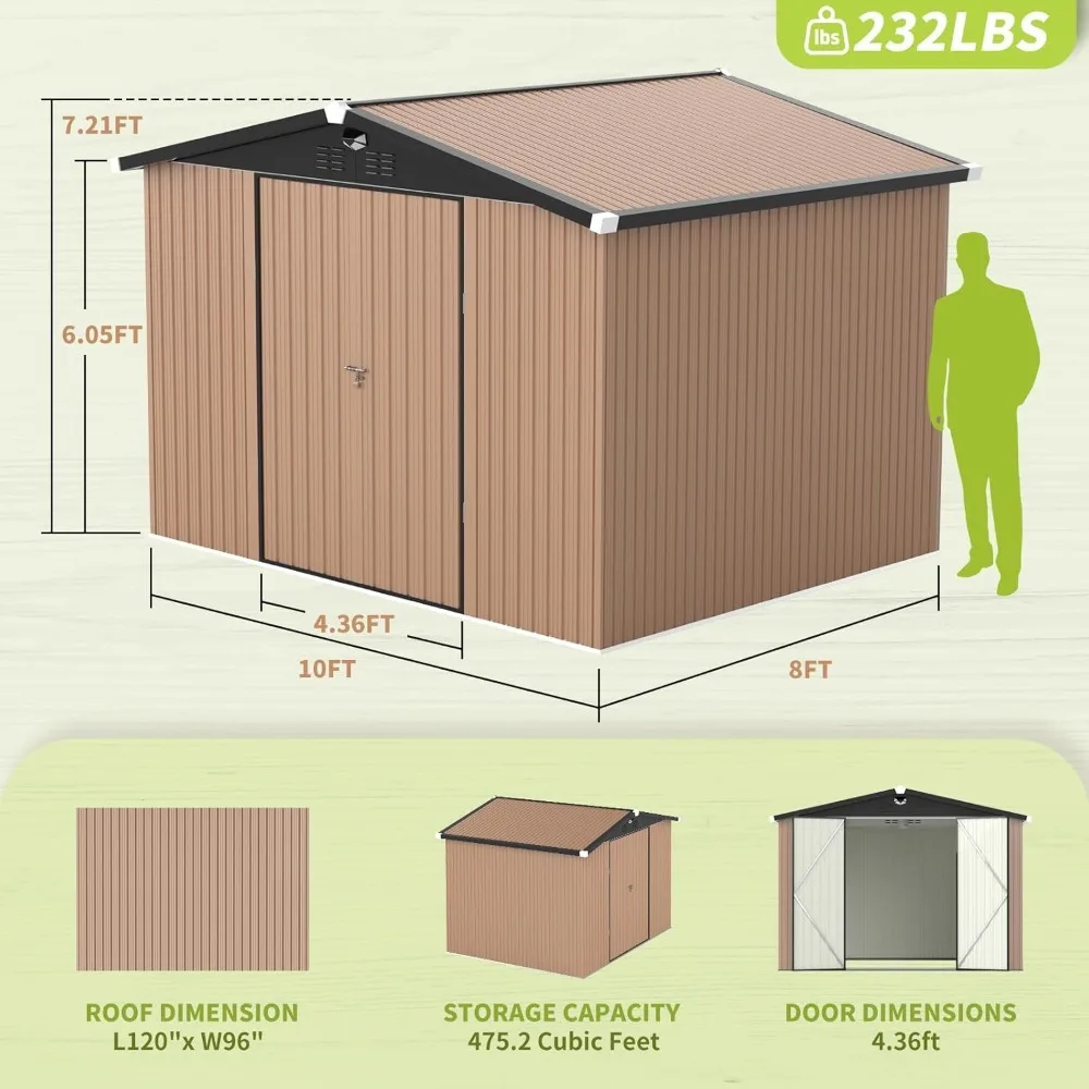 Metal Storage Shed,Outdoor Storage Building 10x8,Large Backyard Sheds with Lockable Doors