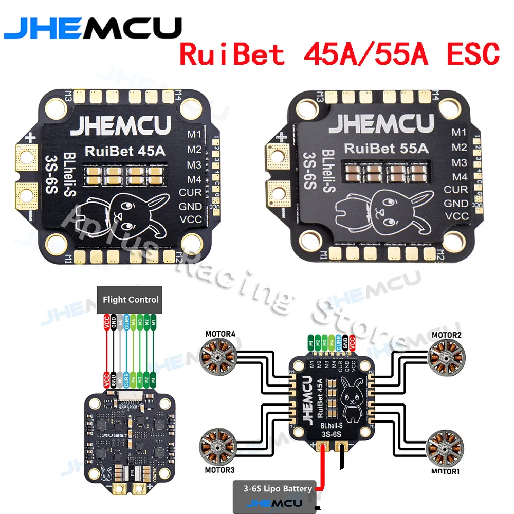 

YSIDO JHEMCU RuiBet 45A/55A BLHELI_S Dshot600 3-6S Brushless 4in1 ESC 30X30mm for FPV Freestyle Flight Controller Stack DIY Part