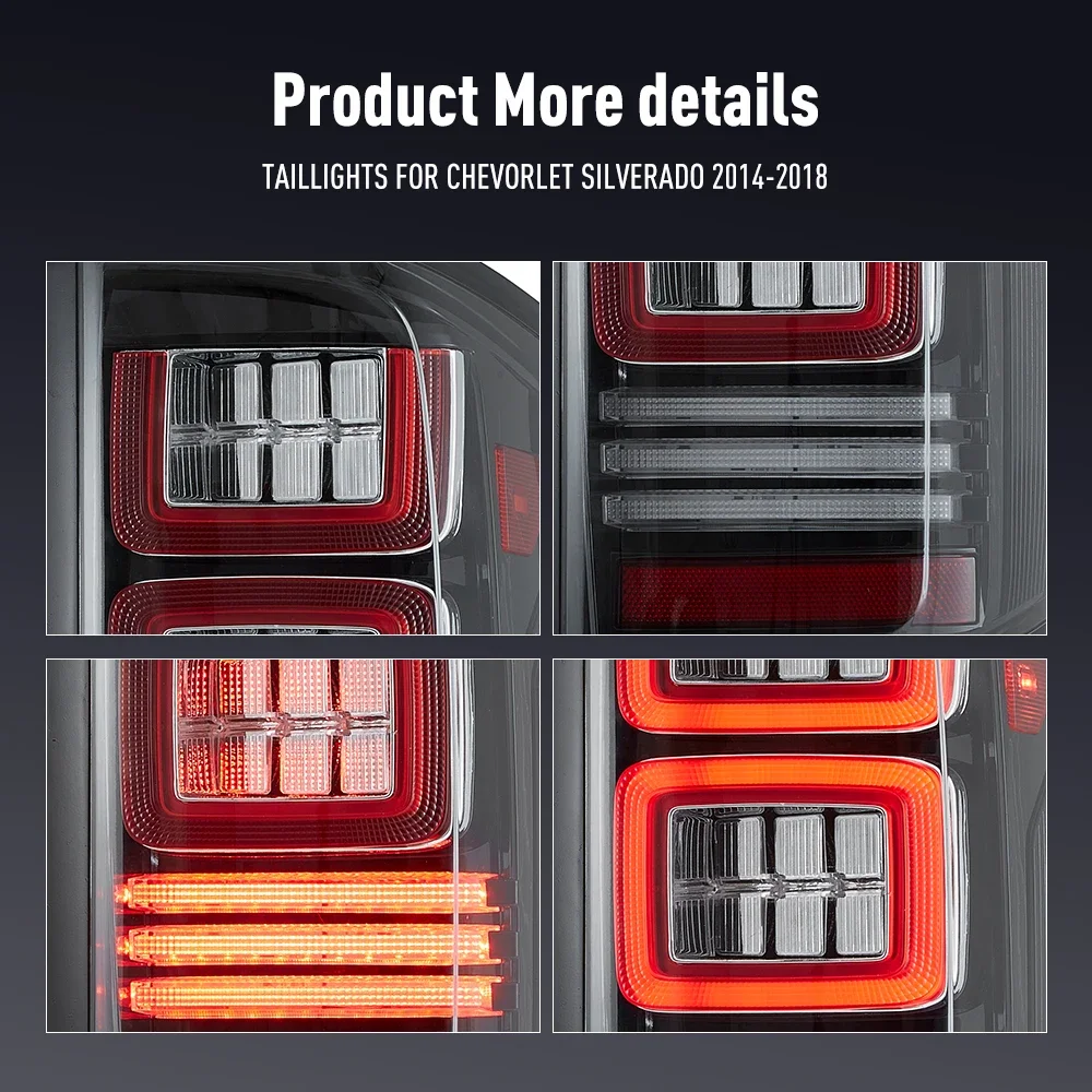 زوج من أضواء خلفية LED لسيارة شيفورليت سيلفرادو 14-18 عكس الفرامل إشارة دوران السيارة الخلفية الذيل ضوء الجمعية التوصيل والتشغيل
