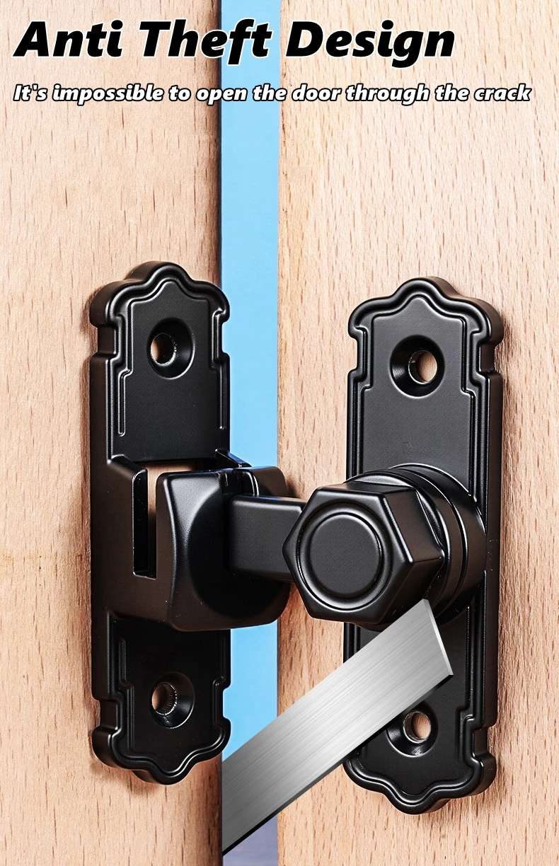 Safety Door Bolt Latch Lock 90 180 Degree Aluminum Alloy Toggle Latch Sliding barn Door Lock Black Iron Right Angle barn Lock