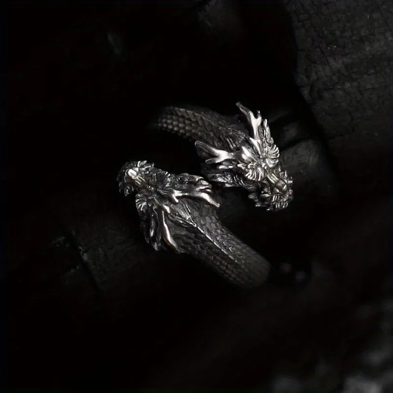 Fashion New Retro Punk Double-Headed Dragon Open Men'S Ring To Give You Temperament Jewelry