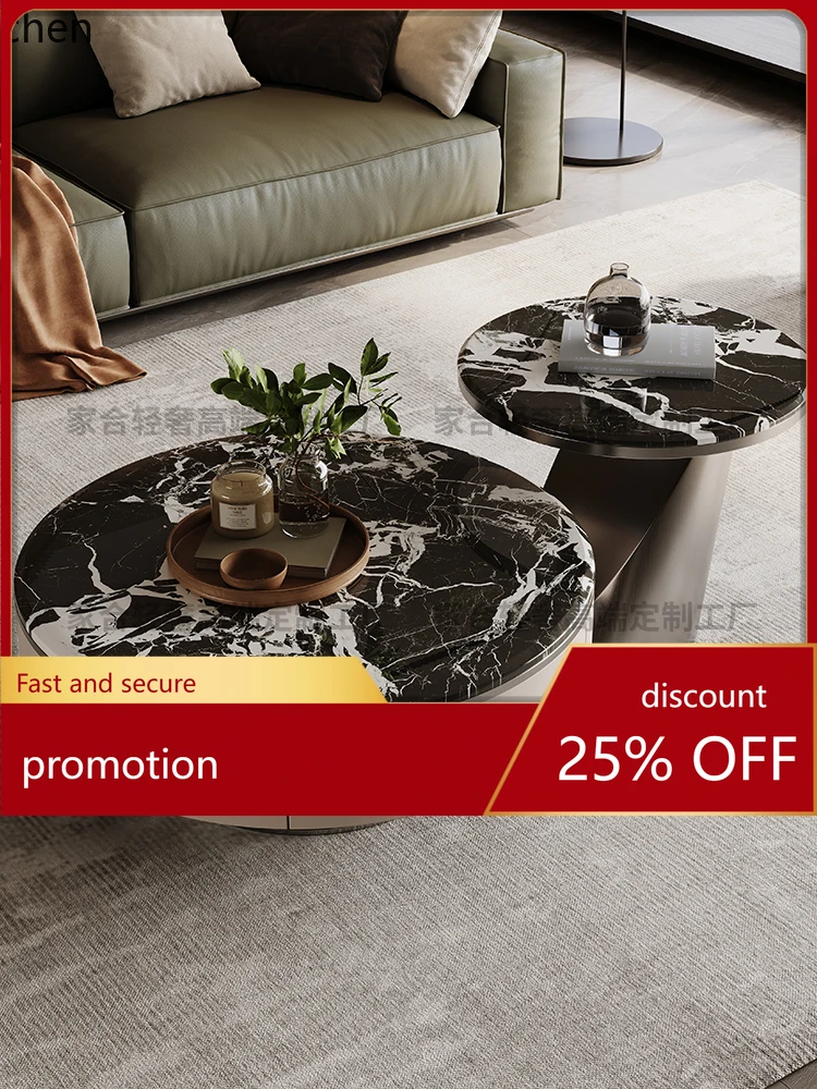 

HT light luxury simple coffee table round size round living room combination