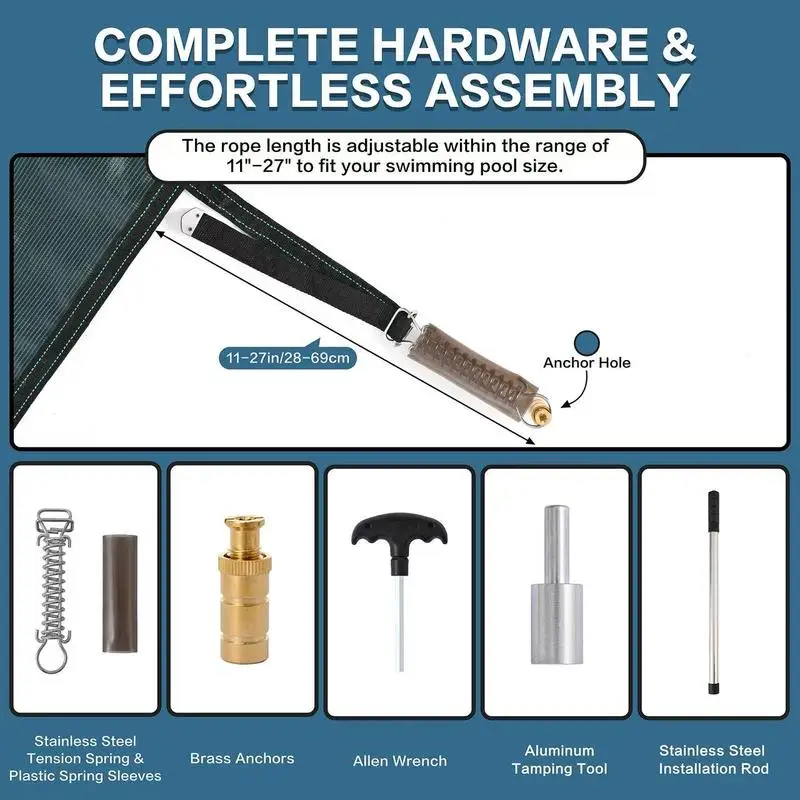غطاء أمان لحمام السباحة مستطيل 16 × 32 قدم، شبكة ثلاثية مخيطة عالية القوة، مقاومة للتآكل مع تركيب