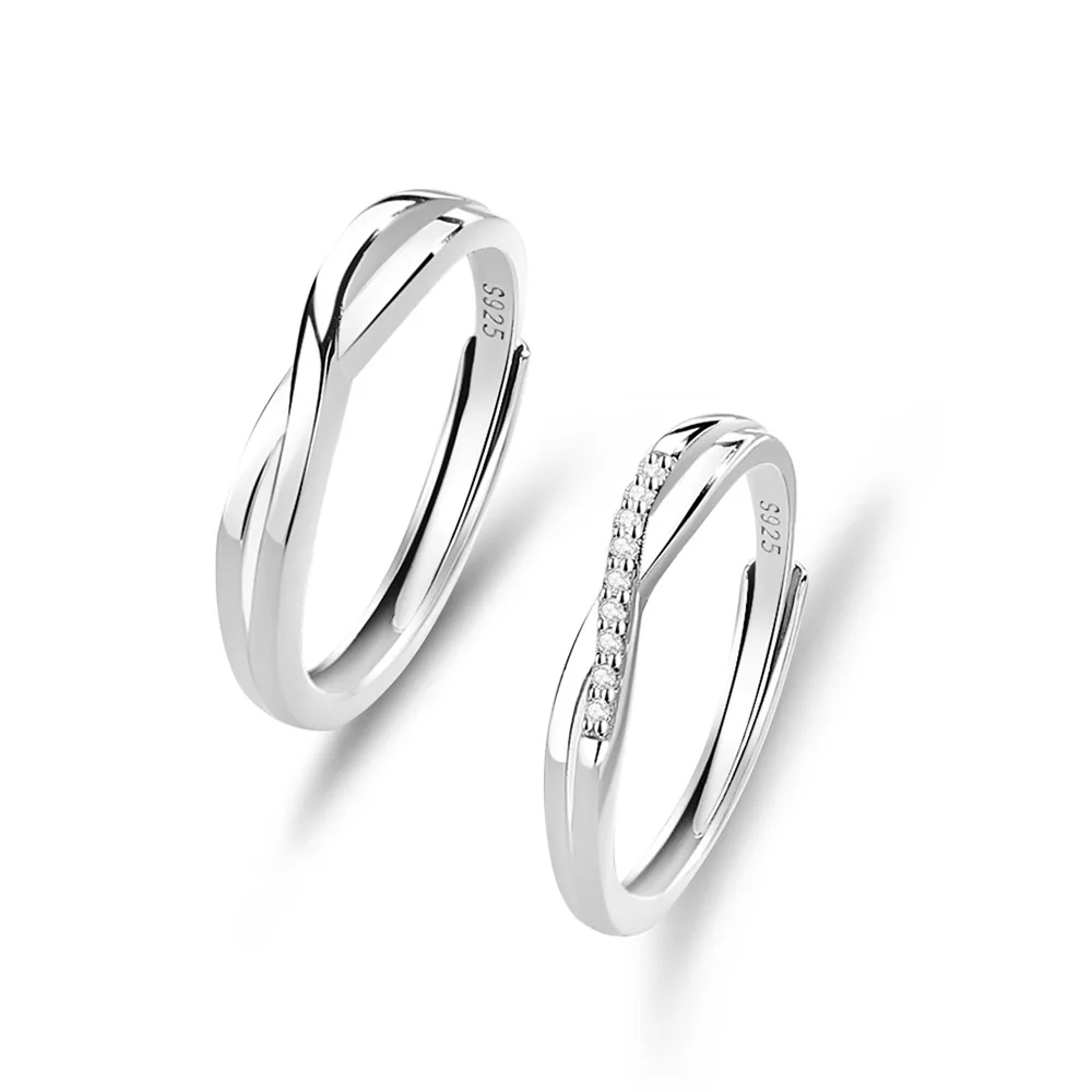 Couple S925 Sterling Silver Eternal Love Men's and Women's Ring Light Luxury High Fashion Versatile Adjustable Plain Ring