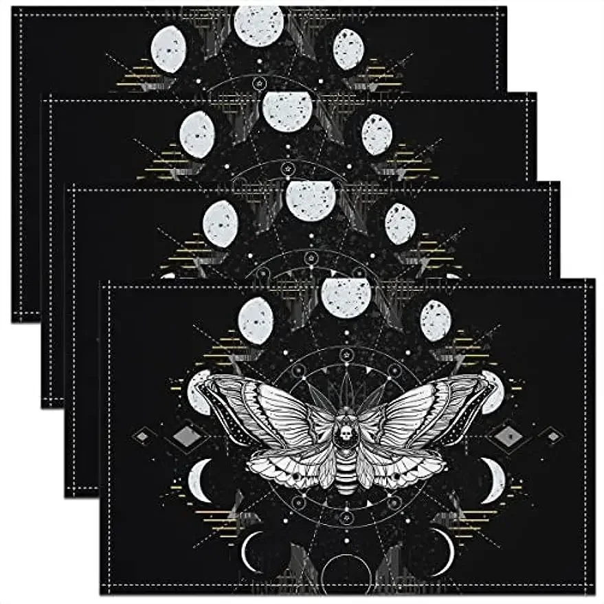 

Moth Gothic Placemats The Sun and Moon Starry Sky Place Mats for Dining Table Decoration Halloween Style