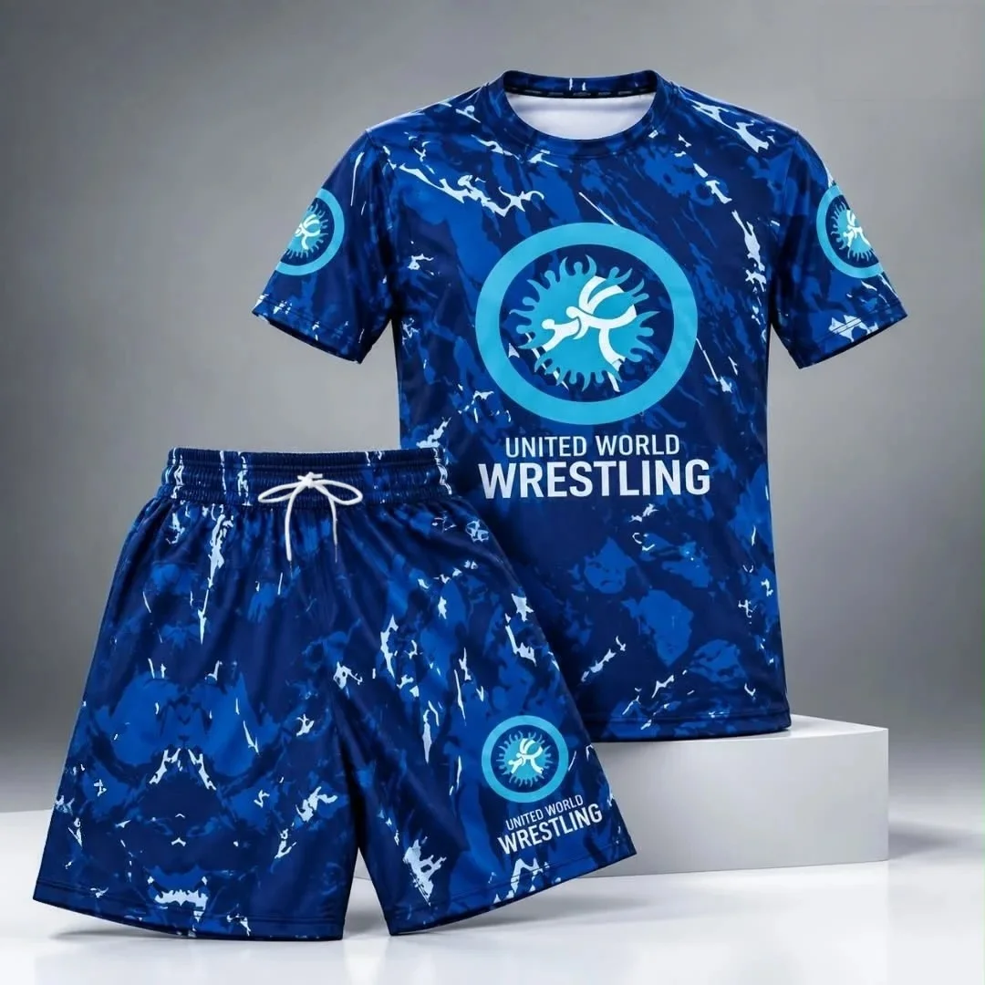 2026 New Men's and Women's MMA Fighting Night T-shirt Quick drying Shorts Set Muay Thai Boxing Training Fitness Running Set